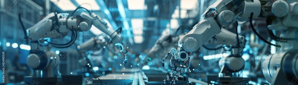 Advanced Robotic Assembly Line Generating High-Tech Products with AI Coordination Advanced Robotic Assembly Line Generating High-Tech Products with AI Coordination