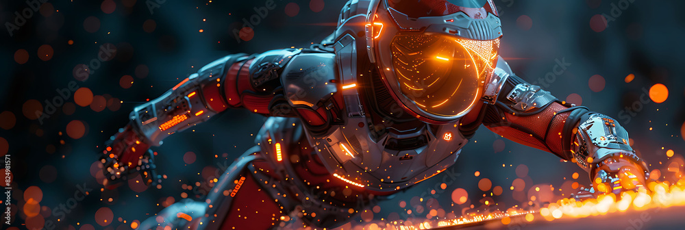 cyborg athlete competing in futuristic sports with the support of AI referees playing games with mechanical fairness cyborg athlete competing in futuristic sports with the support of AI referees playing games with mechanical fairness