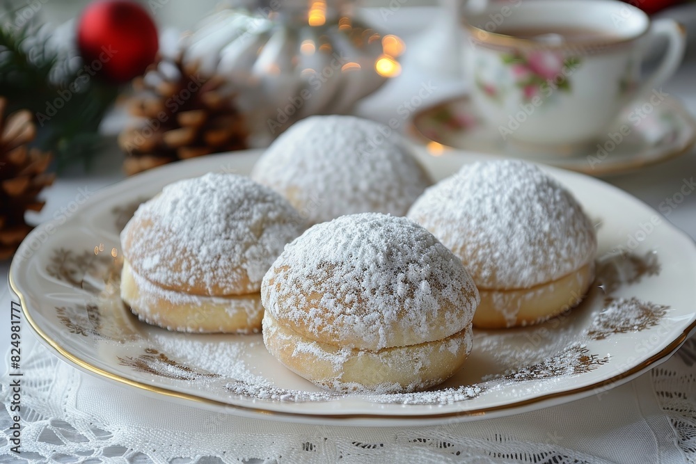 Pfeffernüsse - Spiced cookies covered in powdered sugar. Pfeffernüsse - Spiced cookies covered in powdered sugar.