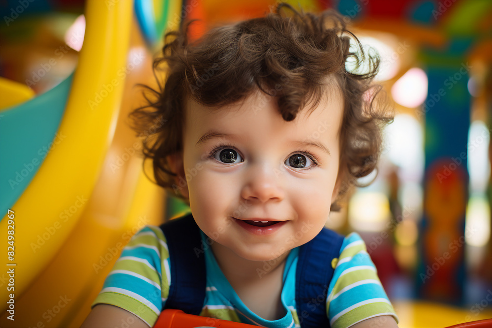 Cute children in playground playroom territory having fun playful childish mood made by Generative AI Cute children in playground playroom territory having fun playful childish mood made by Generative AI