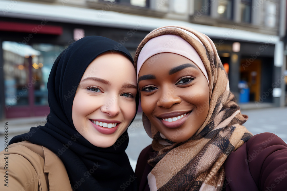 Arabian woman in hijab living her life in modern city have shopping working traveling abilities, Generative AI