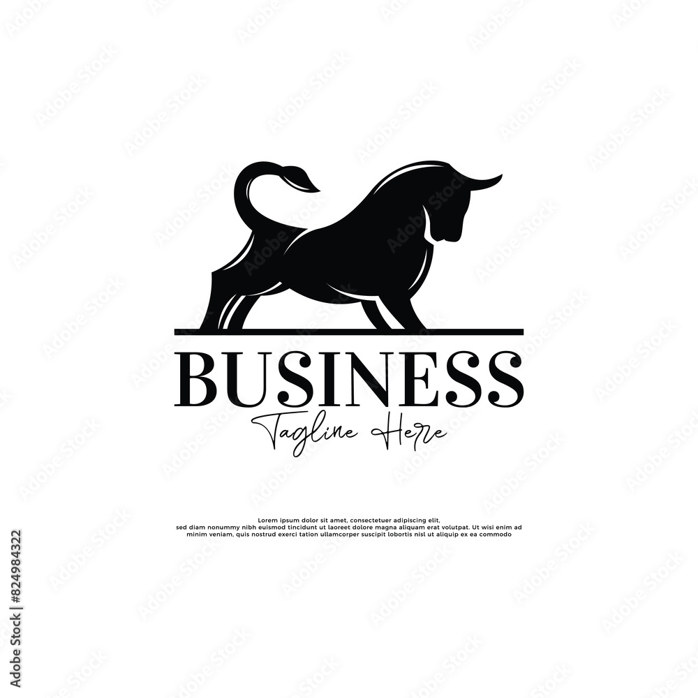 Logo with simple colors. A bull logo with a dashing shape. Bull logo design.