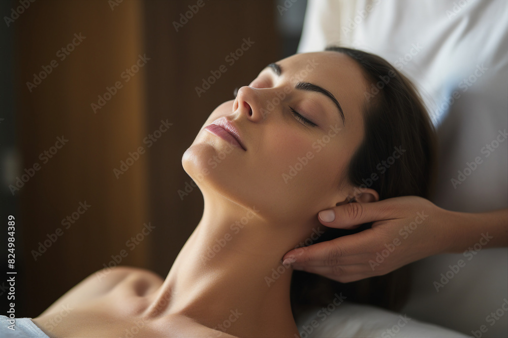 Ai generative portrait of masseur work manual therapist making anti aging face massage in spa center