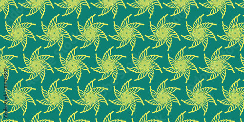 yellow floral pattern on green background