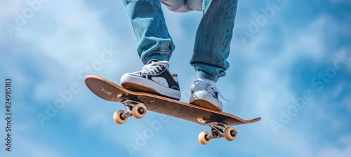 Skateboarder s intense focus mid air, embodying summer olympic games sport concept photo