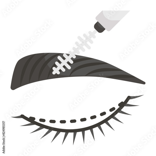 reshaping eyebrows using Makeup brush concept, Unibrow Laser Treatment vector flat design, plastic surgeon Symbol,  body contouring Sign, Beauty treatment stock illustration