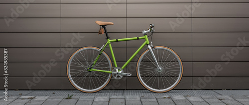 green bicycle on the wall, bike against a grey background