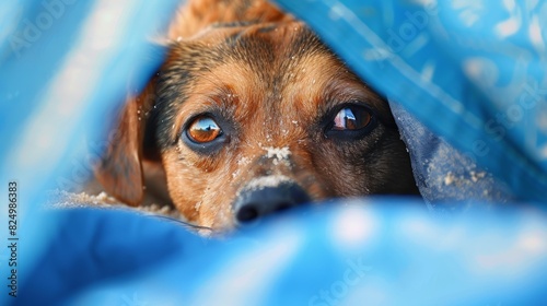 Dog Resting in a Tent: Cozy Outdoor Camping Adventure with Man's Best Friend in the Wilderness photo