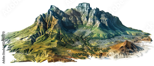 Modern nature national park background wallpaper, backdrop, texture, Table Mountain, Cape Town, South Africa, isolated. LIDAR model, elevation scan, topography map, 3D render, template, aerial, drone