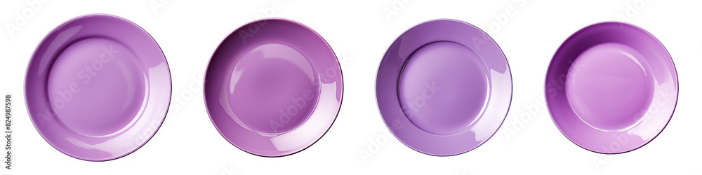 Collection set of purple plates isolated on transparent background