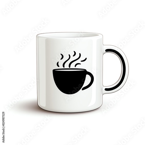 Coffee in a mug flat design side view vintage theme water color black and white