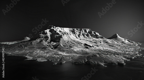 Modern nature national park background wallpaper, backdrop, texture, Table Mountain, Cape Town, South Africa, isolated. LIDAR model, elevation scan, topography map, 3D render, template, aerial, drone photo