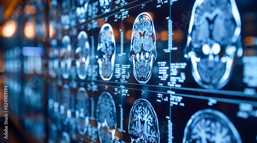 Magnetic resonance scan of the brain. MRI picture of a human brain. Medicine, science concept