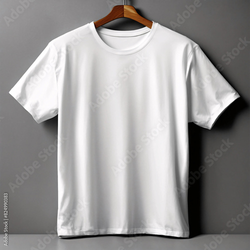 Front view of a blank white T-shirt isolated on a gray background
