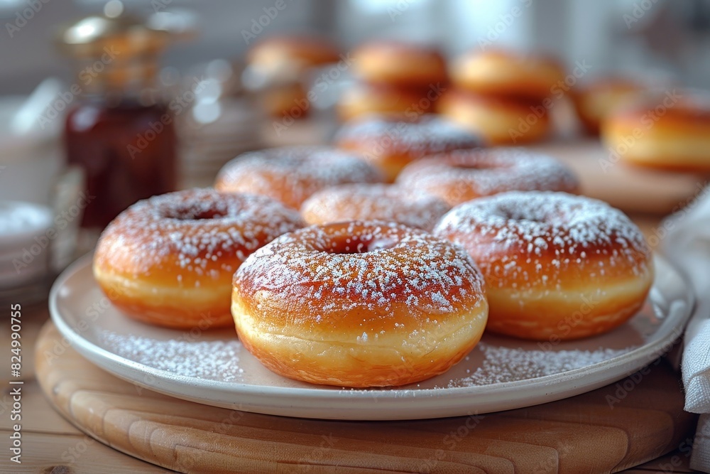Quarkbällchen - Small, round donuts dusted with powdered sugar. Quarkbällchen - Small, round donuts dusted with powdered sugar.
