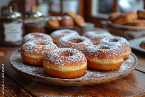 Quarkbällchen - Small, round donuts dusted with powdered sugar. 