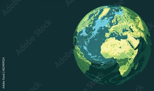 Flat Vector Illustration of Earth with Green and Blue Tones on Dark Background
