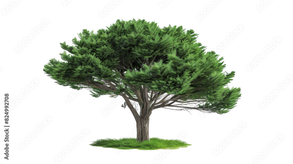 Fototapeta premium A small tree is centered on a plain white background, with no other elements present