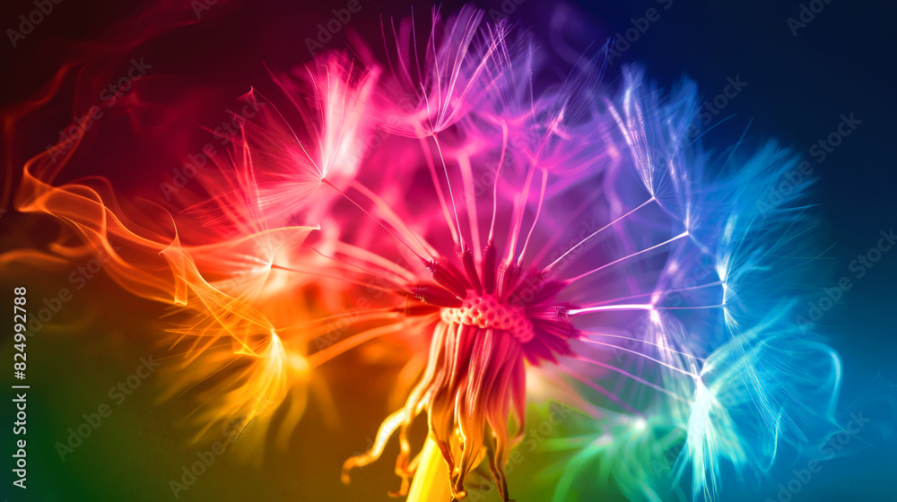 A single dandelion stands out against a dramatic black background, its delicate seeds and vibrant color illuminated to create a captivating and ethereal scene. A single dandelion stands out against a dramatic black background, its delicate seeds and vibrant color illuminated to create a captivating and ethereal scene.