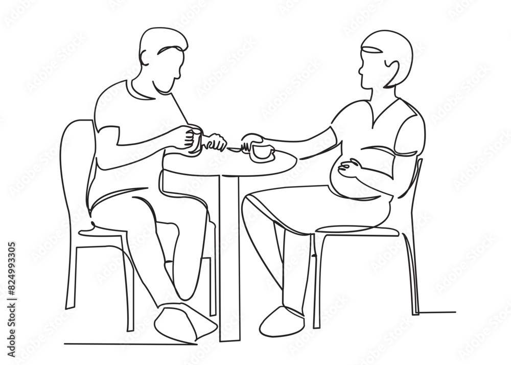 couple in love pregnant in a cafe