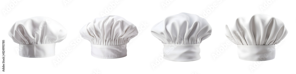 Collection set of white chef hat isolated on transparent background Collection set of white chef hat isolated on transparent background
