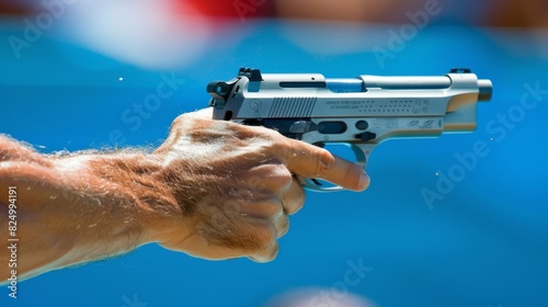 Modern pentathlon precision shot close up at summer olympics for a dynamic sports concept