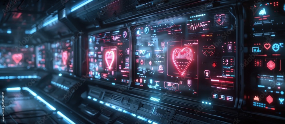 Futuristic D Science Fiction Interface Displaying Dynamic Heart Icons