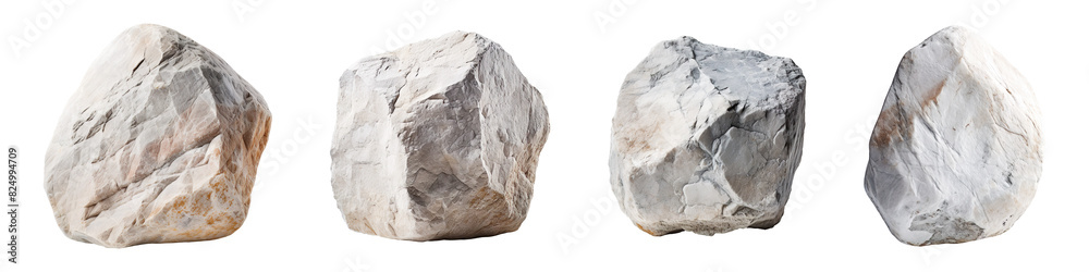Fototapeta premium Collection set of white stones isolated on transparent background