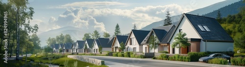 A row of modern new build houses in the suburban area