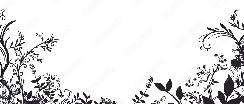 Botanical Doodle Frame Design with Minimal Calligraphic Border and Textured Background