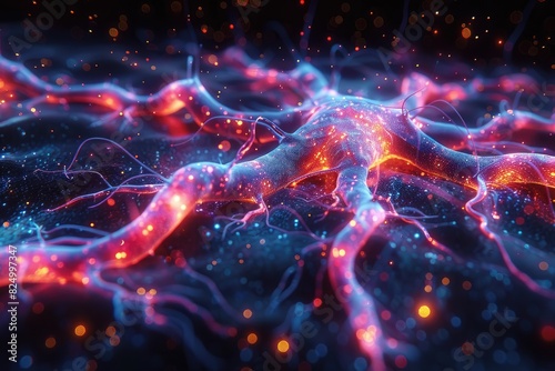 Minimal 3D Render of Pulsating Neuron Network in Neon