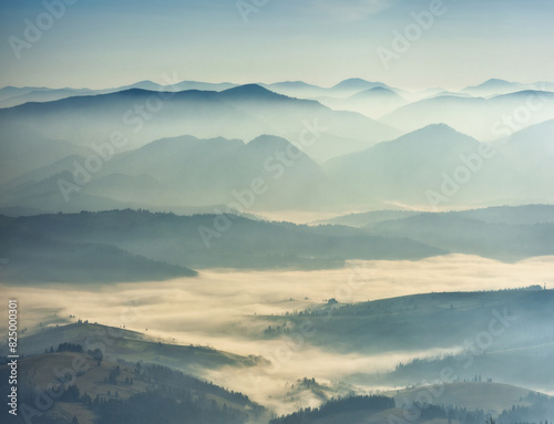 silhouettes of morning mountains. foggy morning in the Carpathians. Mountain landscape

