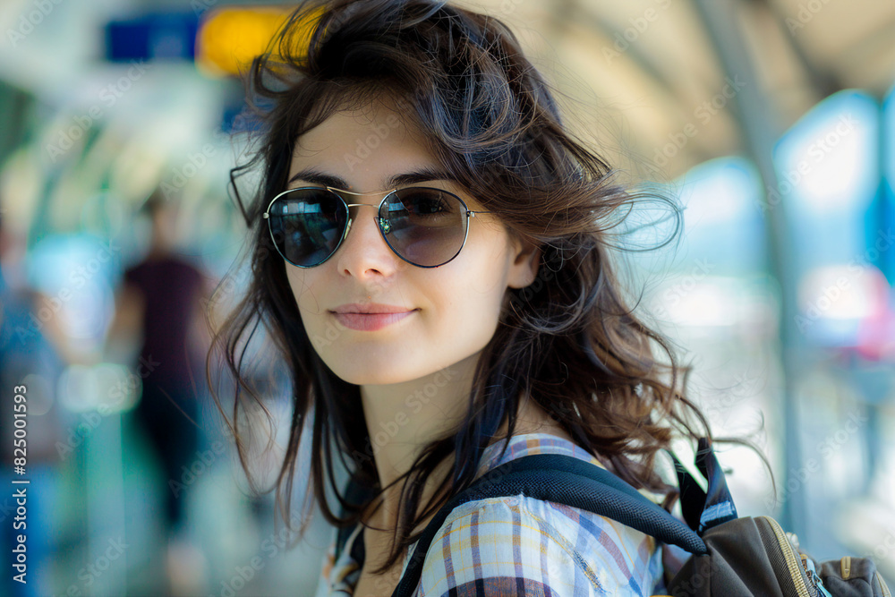 Generative AI composition image of traveling concept young person woman man at airport bus railway station Generative AI composition image of traveling concept young person woman man at airport bus railway station