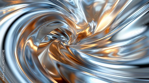 Abstract swirling metallic textures, silver and gold fluid movement