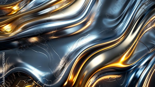Fluid metallic texture with interwoven gold and silver streams © rookielion