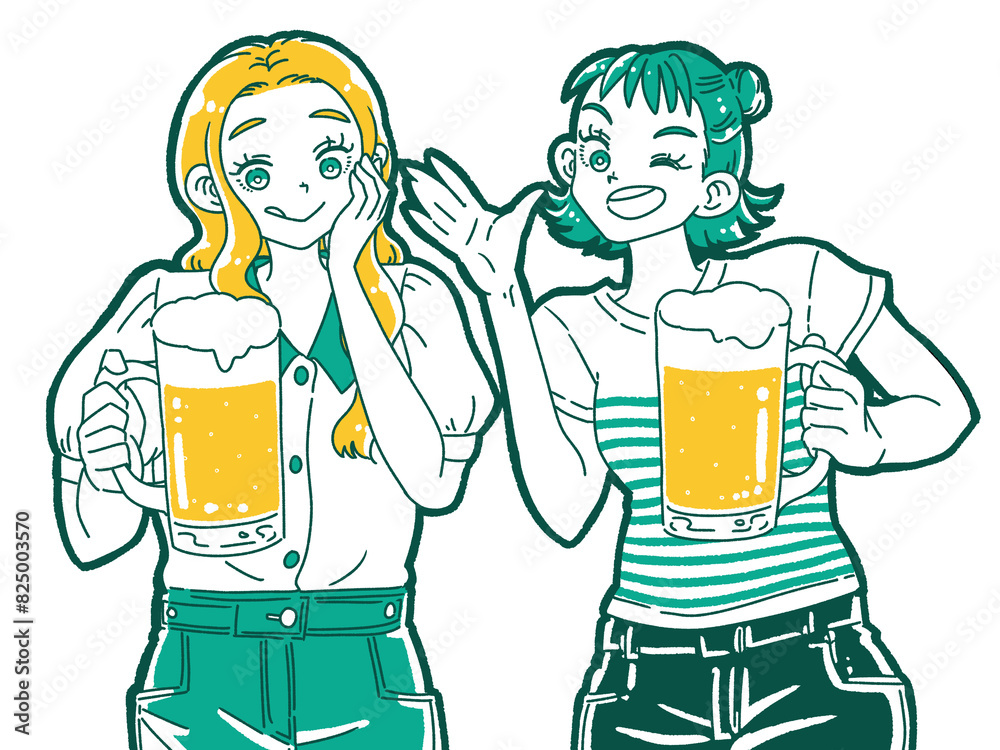 ビールで乾杯する女性2人