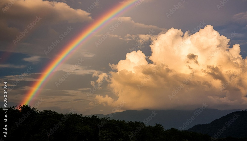 there are clouds and sky with rainbow as pastel background