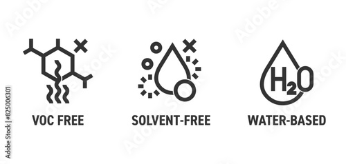 VOC free, Solvent free, Water-based - bold icons set