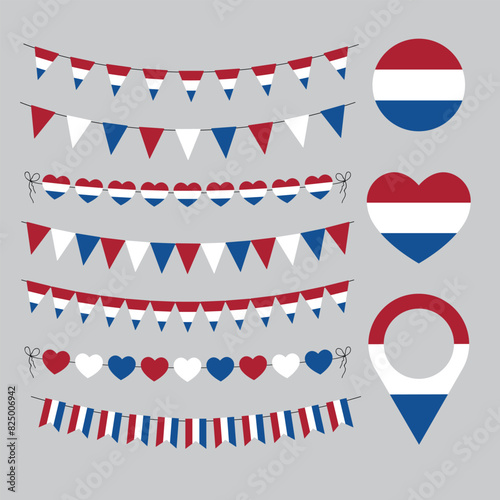 Dutch National holiday, love Netherlands decorative symbols, set of vector elements