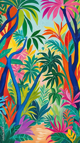 tropical  vibrant  nature  forest  palm  pattern  seamless  leaf  floral  vector  wallpaper  flower  decoration  design  ornament  illustration  plant  texture  art  spring  textile  fabric  drawing  