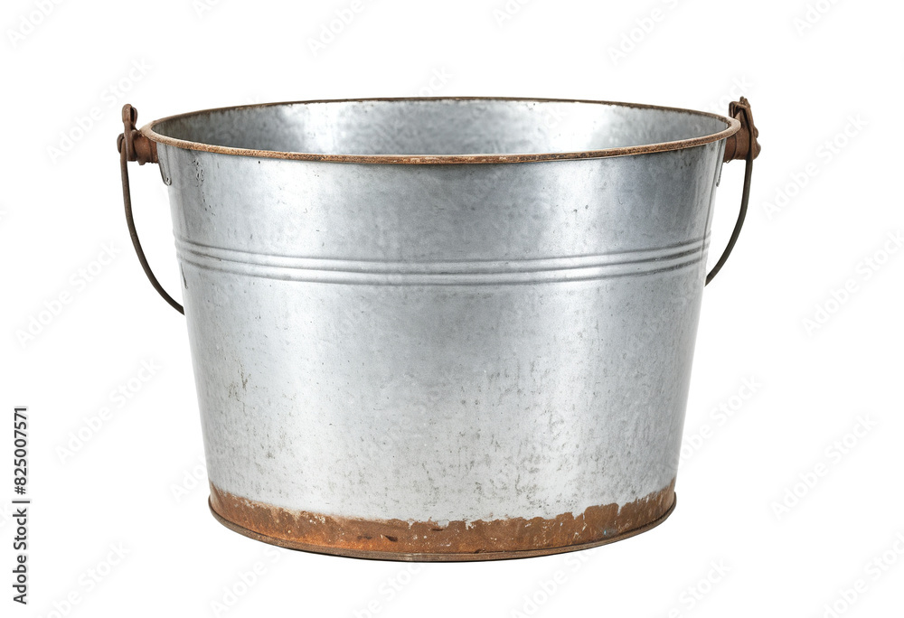 Antique Tin Bucket on White Background  isolated on transparent background PNG file