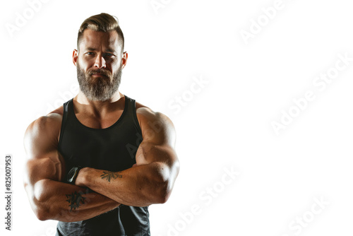 Bearded Muscular Man in Black Tank Top with Arms Crossed © Suplim
