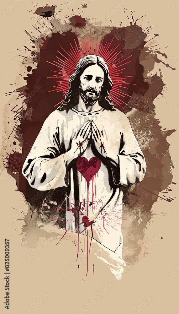 illustration of jesus, open arms, red heart, smartphone wallpaper illustration of jesus, open arms, red heart, smartphone wallpaper