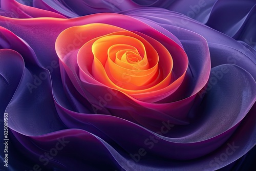 Abstract close-up of an orange and purple rose with flowing, vibrant petals. Perfect for backgrounds, wallpapers, or floral-themed designs.