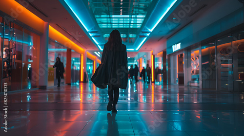 A woman in the corridor of shopping center