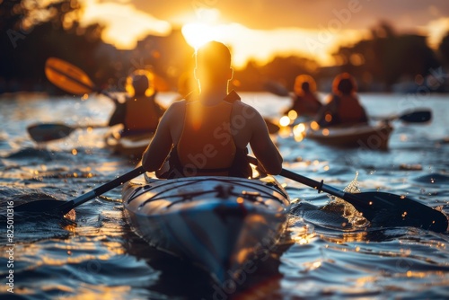 Group of People Riding on Top of Kayaks in the Water photo