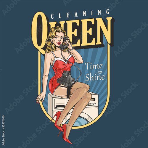 Cleaning queen colorful vintage poster