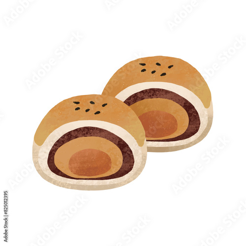 Mid-autumn moon cake illustration material. Translation: Chinese autumn moon festival dessert