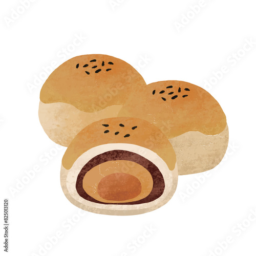 Mid-autumn moon cake illustration material. Translation: Chinese autumn moon festival dessert