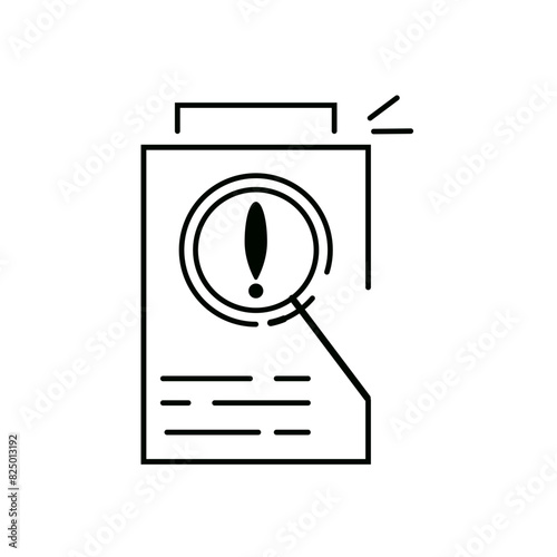 assesment for crisis audit icon with thin line page. concept of important tax statistics symbol or business procedure sign. simple linear alert doc logotype graphic web stroke design isolated on white